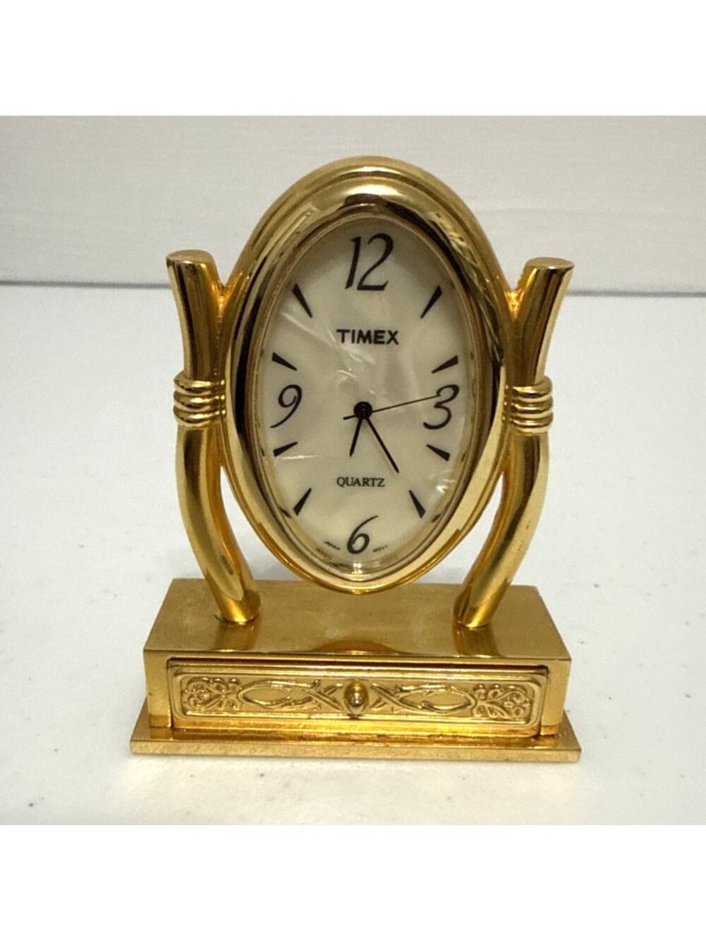 Vintage Timex Miniature Quartz Gold Design Desk Clock Will Need Battery